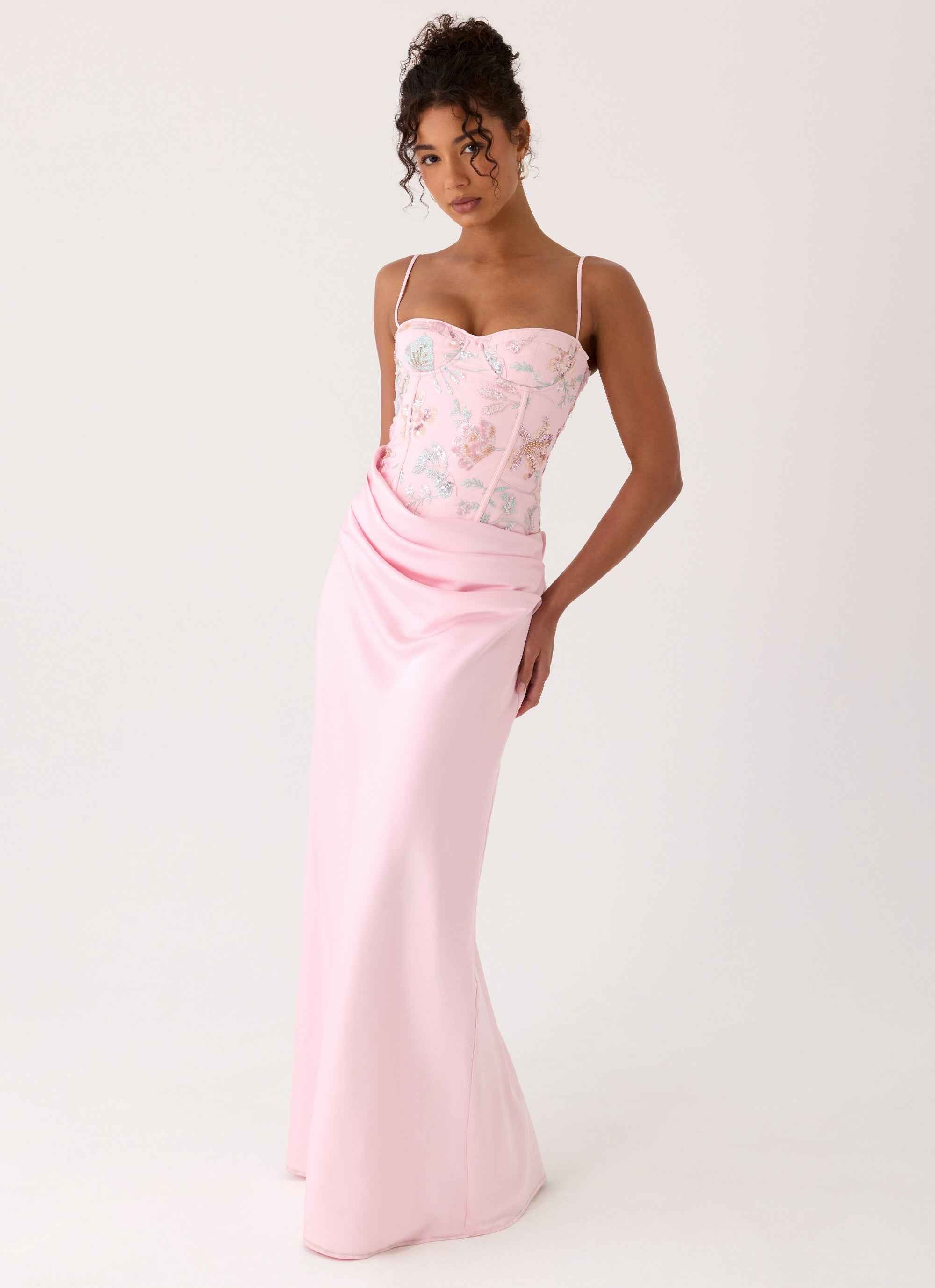 Euphoric Maxi Dress - Pink Beaded Corset