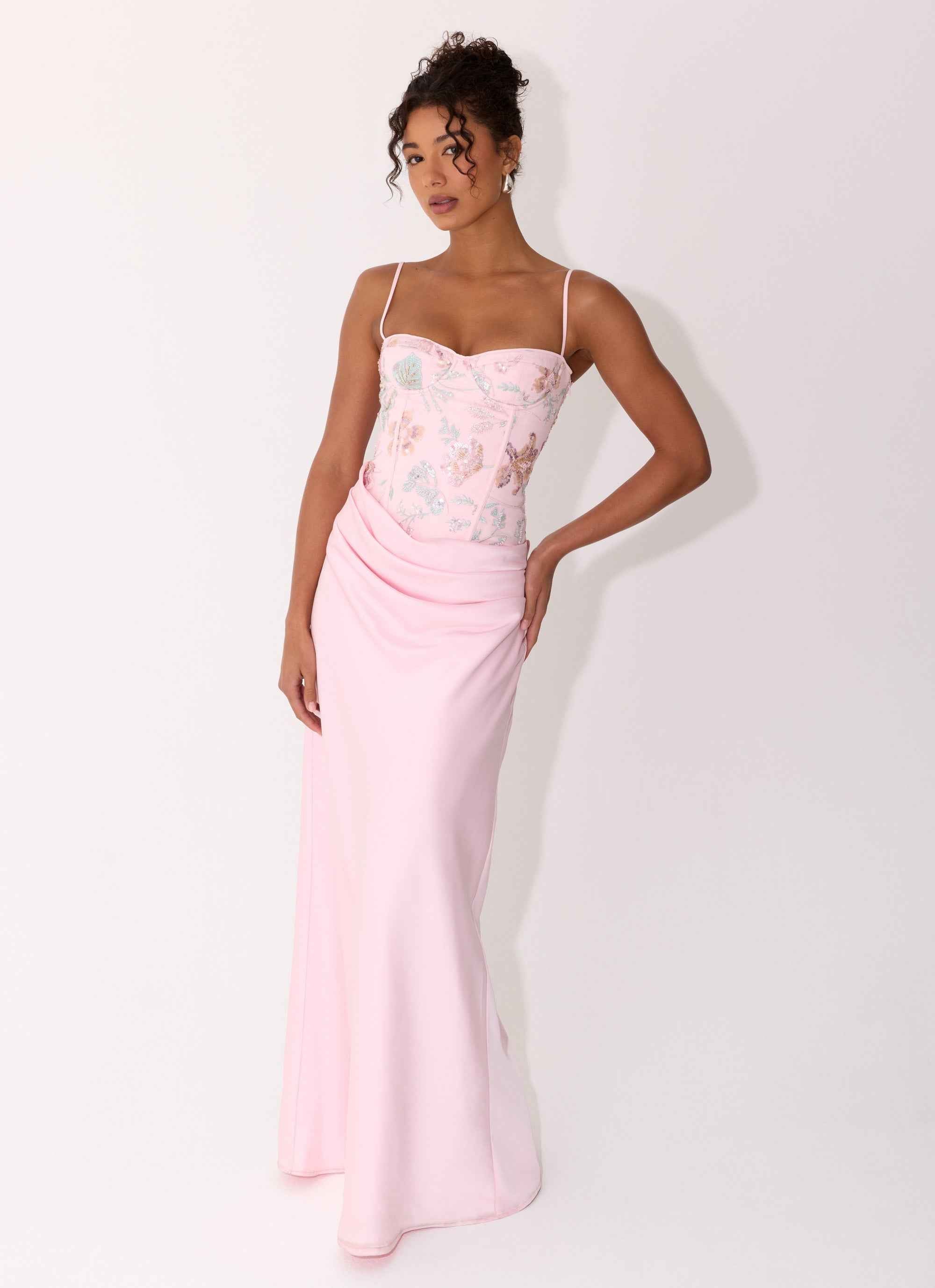 Euphoric Maxi Dress - Pink Beaded Corset