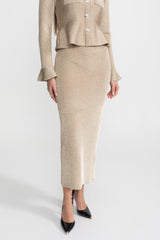 Shimmer Knit Dress with Crystal Button Accents Champagne