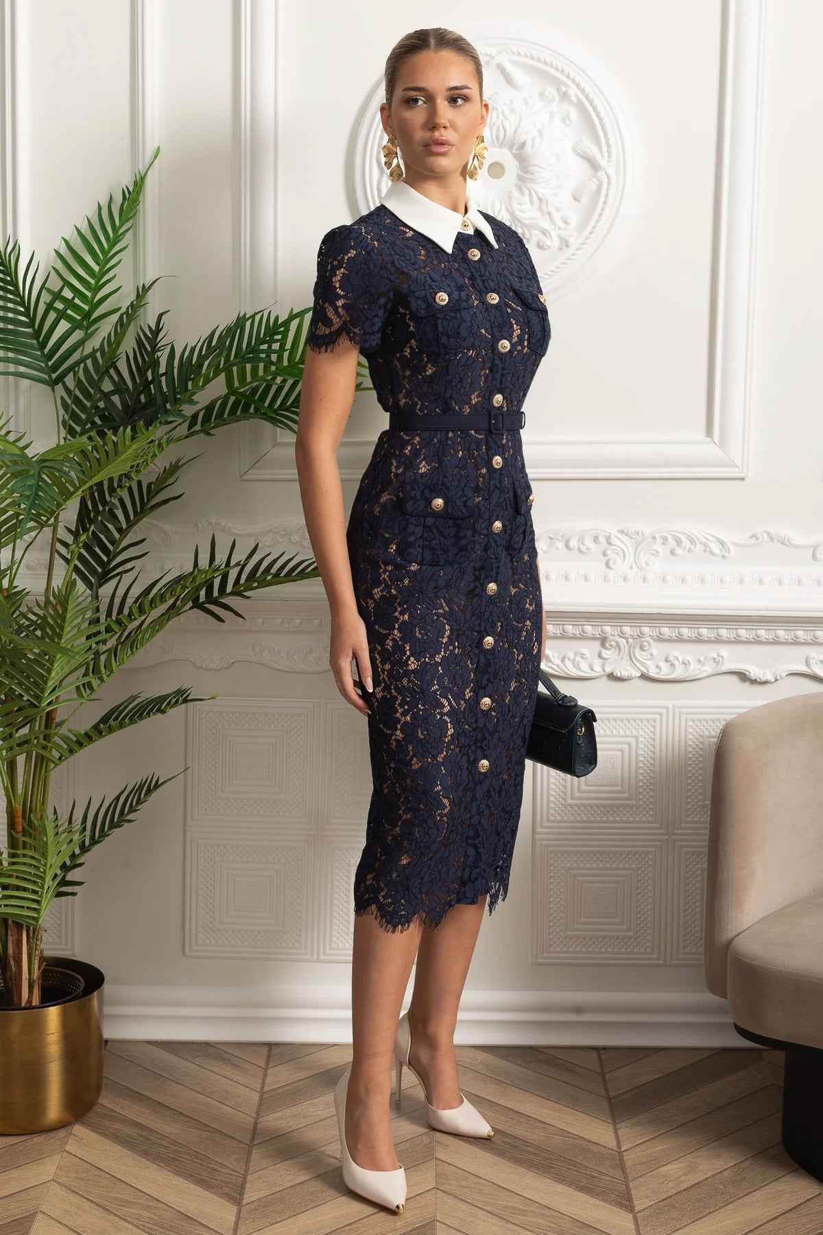 FLORAL LACE MIDI COCKTAIL PARTY DRESS