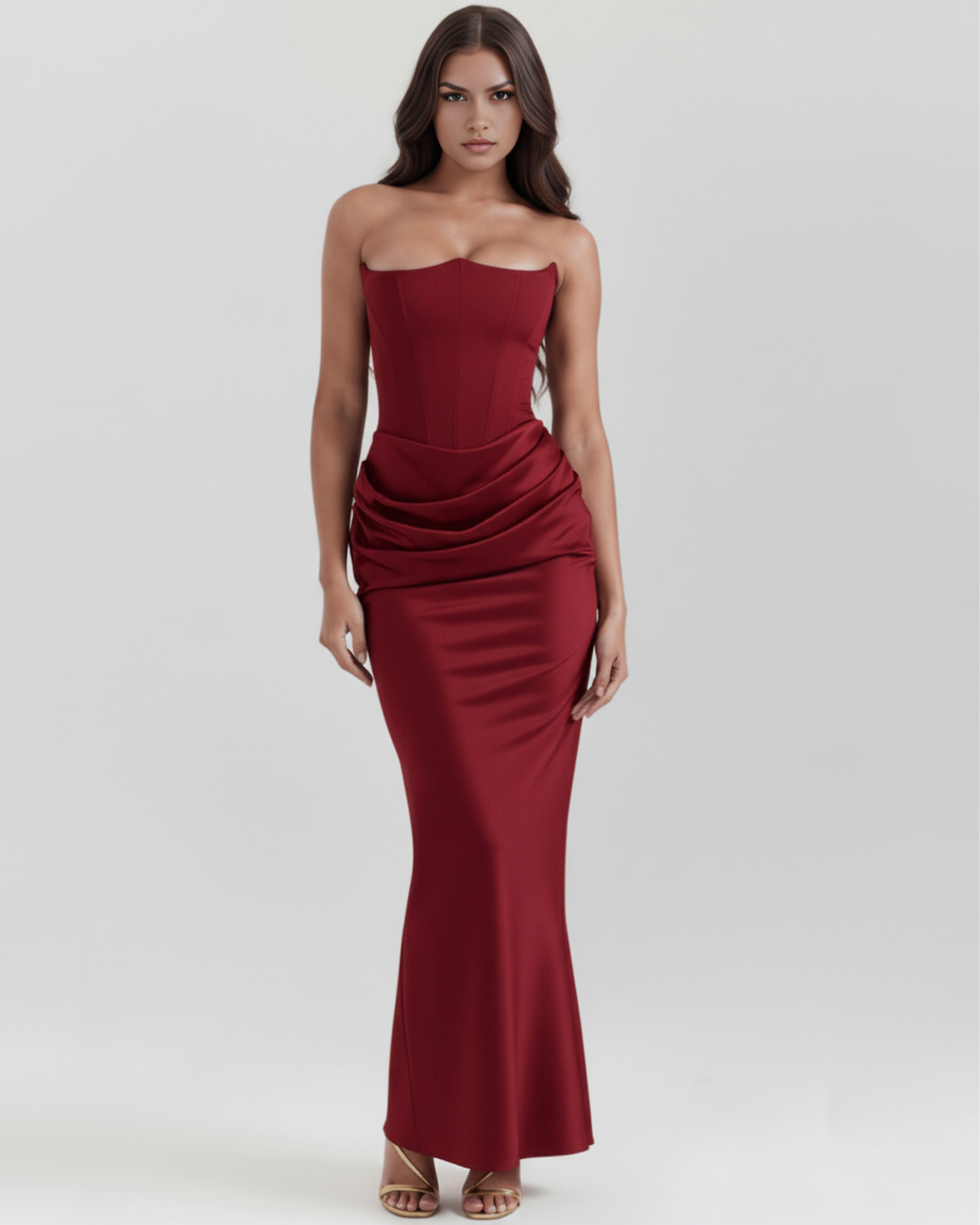 Almond Muse Style, Stretch Crepe Boned Bodice, Glamorous Events