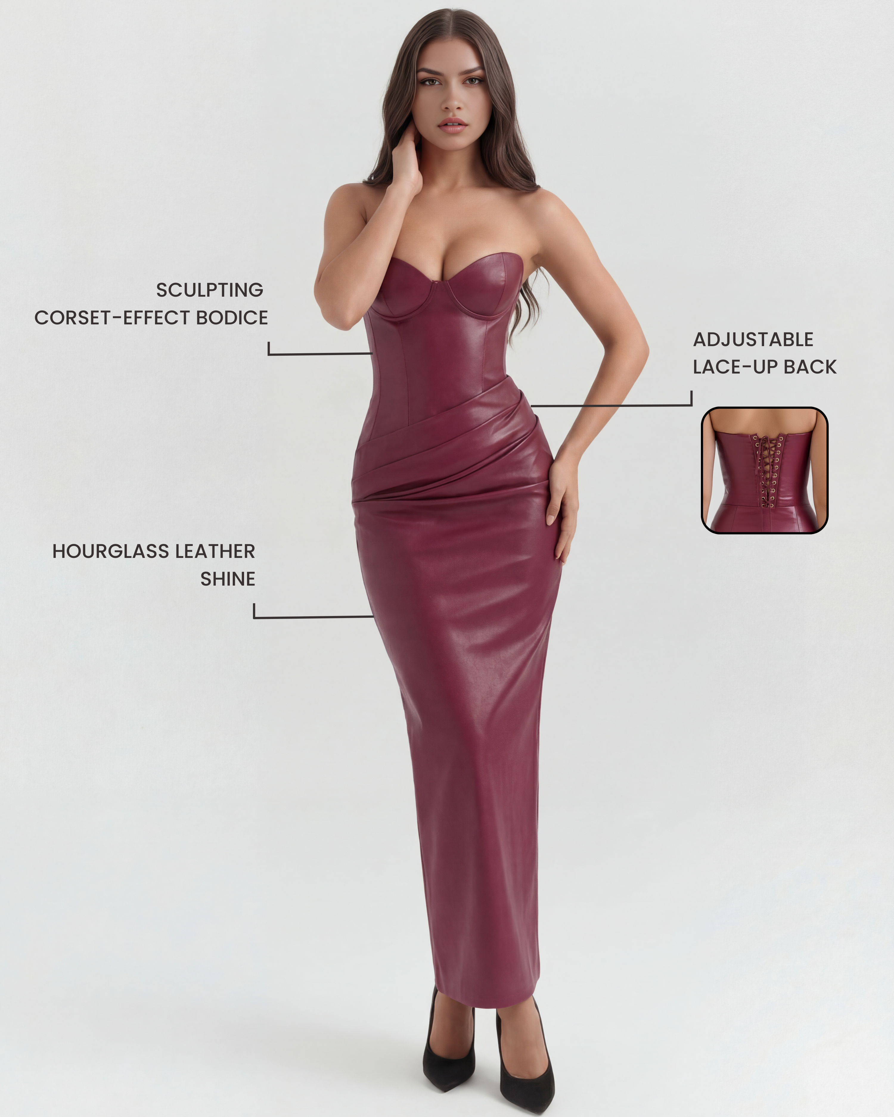Strapless Vegan Leather, Lace-Up Back, Special Occasions