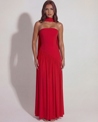 Strapless Red Crepe, Asymmetrical Design, Formal Events