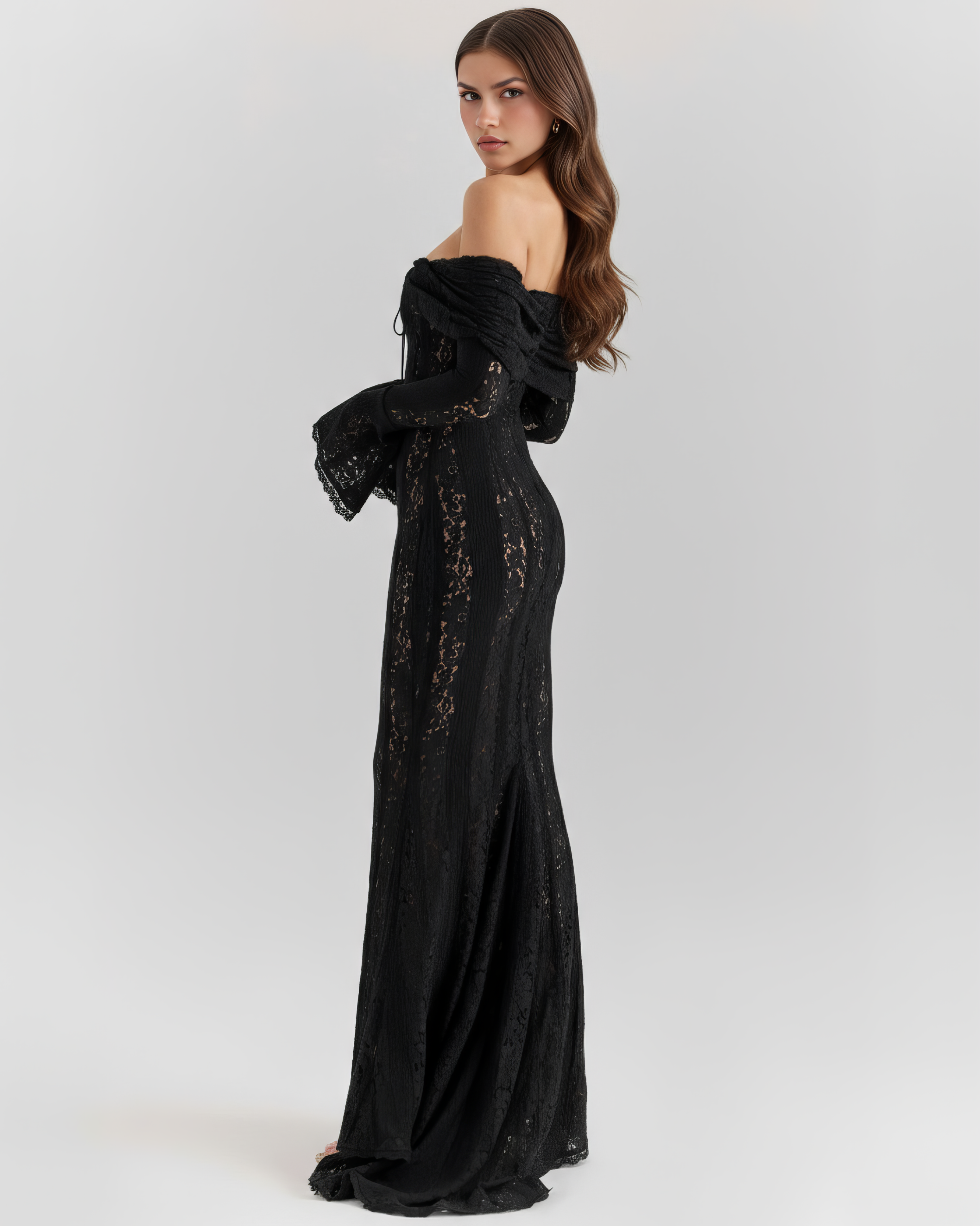 Black Lace, Off-Shoulder, Evening Wear