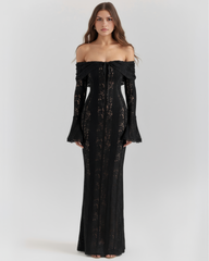 Black Lace, Off-Shoulder, Evening Wear