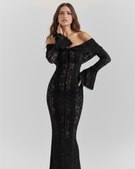 Black Lace, Off-Shoulder, Evening Wear