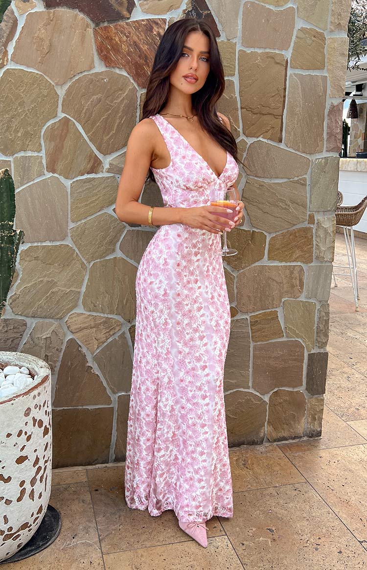 Farida Lace Backless Maxi Wedding Guest Dress - Pink