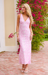 Farida Lace Backless Maxi Wedding Guest Dress - Pink