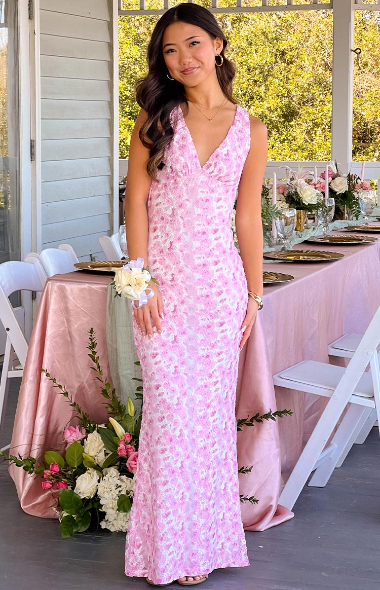 Farida Lace Backless Maxi Wedding Guest Dress - Pink