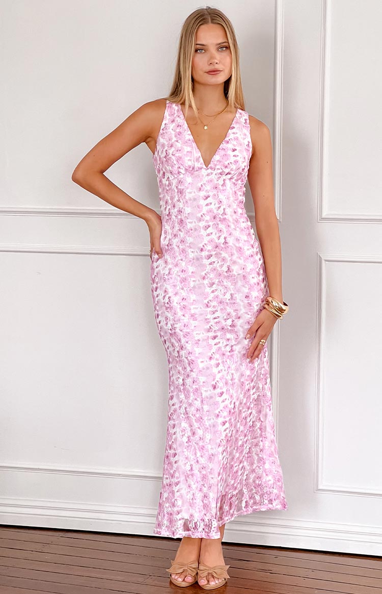 Farida Lace Backless Maxi Wedding Guest Dress - Pink