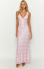 Farida Lace Backless Maxi Wedding Guest Dress - Pink
