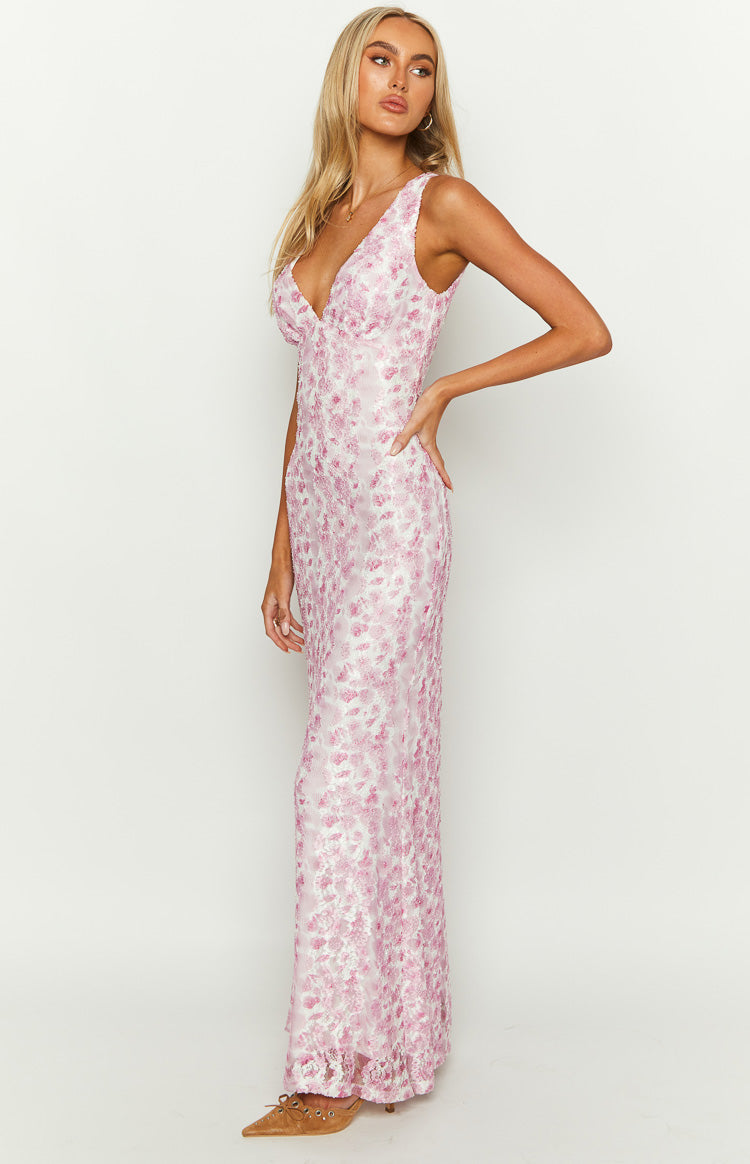 Farida Lace Backless Maxi Wedding Guest Dress - Pink