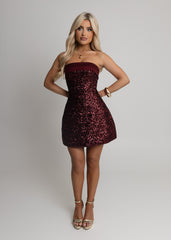 Fever Dream Sequin Contrast Mini Dress - Burgundy
