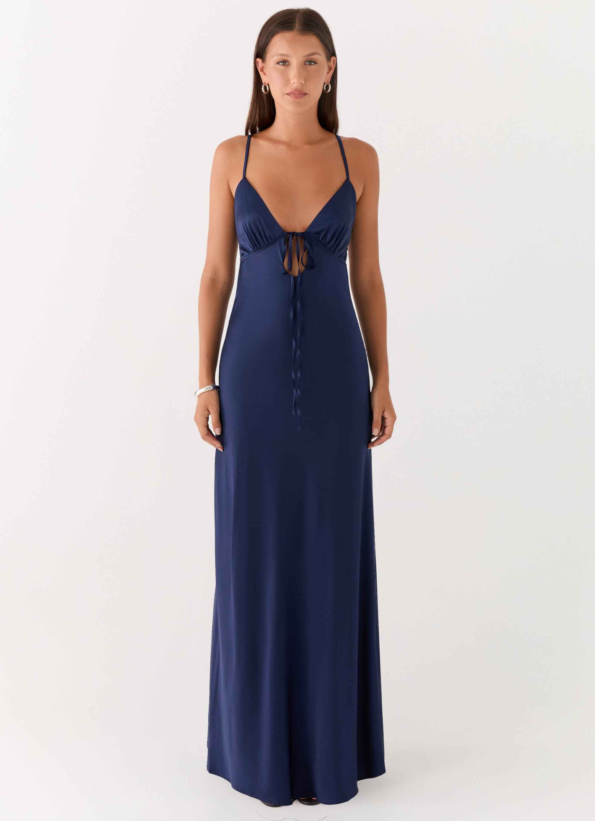 Flora Maxi Dress - Navy Satin
