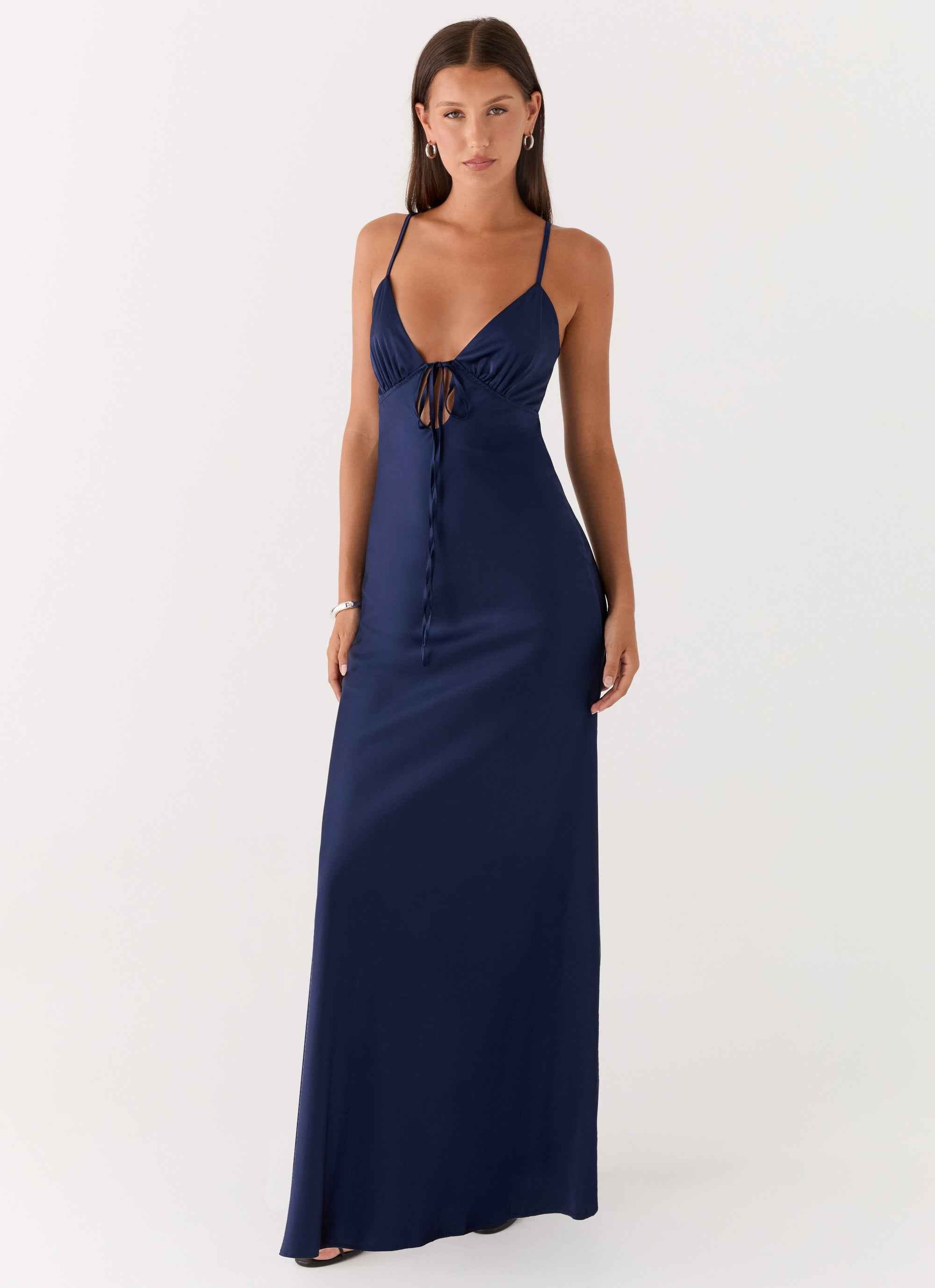 Flora Maxi Dress - Navy Satin