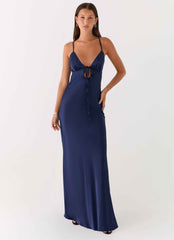 Flora Maxi Dress - Navy Satin