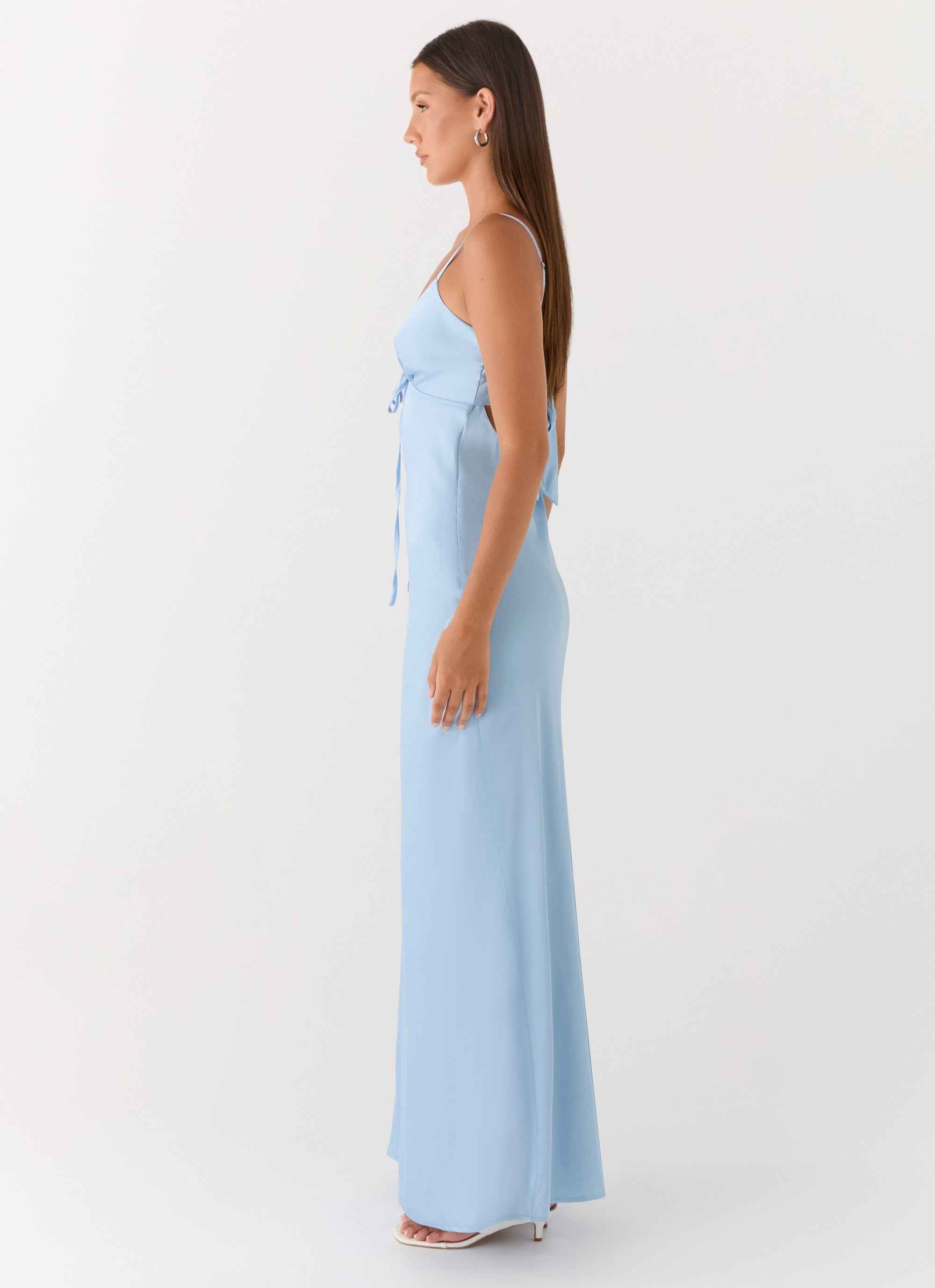 Flora Maxi Dress - Ice Blue Satin Tie-Front