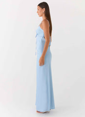 Flora Maxi Dress - Ice Blue Satin Tie-Front