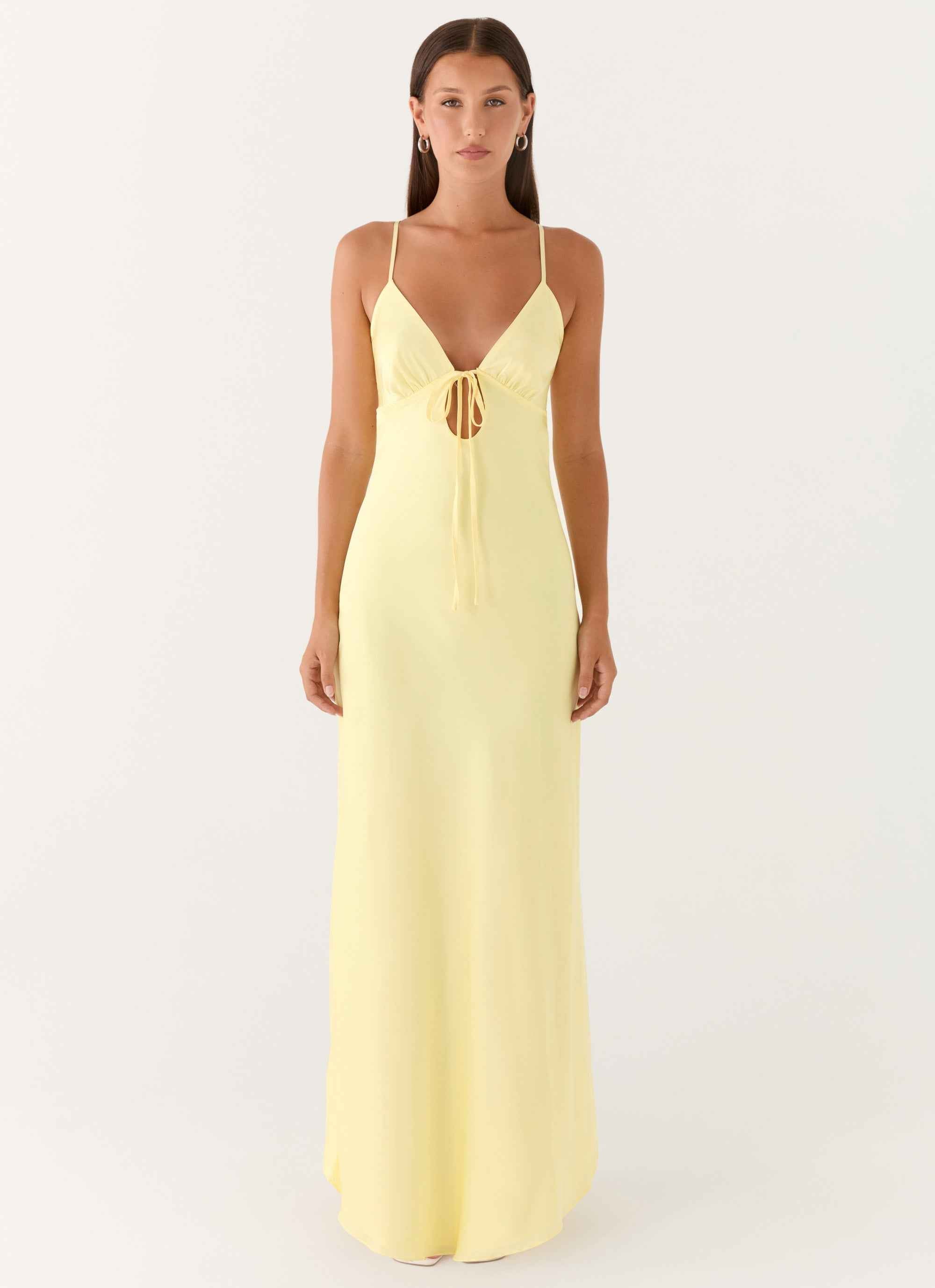 Flora Maxi Dress - Lemon Satin Tie-Up
