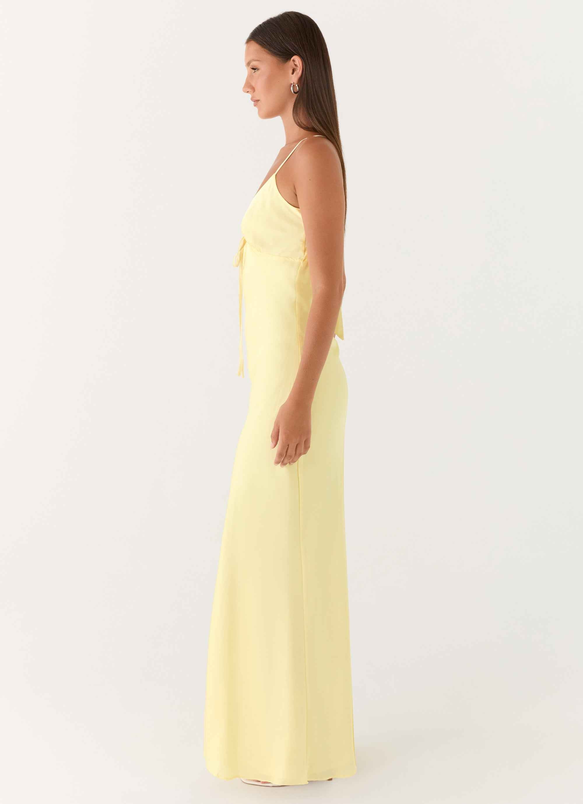 Flora Maxi Dress - Lemon Satin Tie-Up