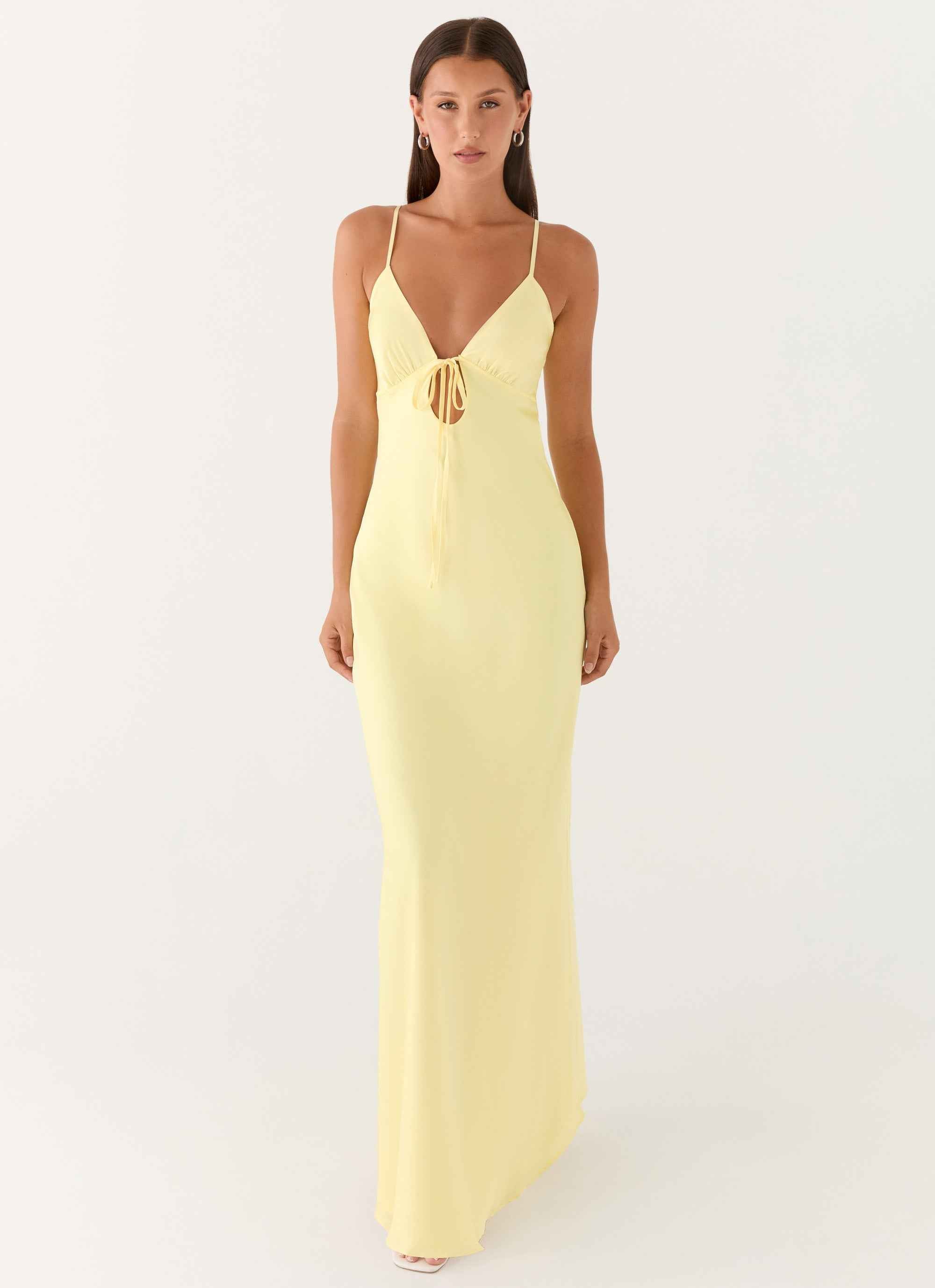 Flora Maxi Dress - Lemon Satin Tie-Up