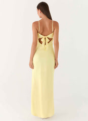 Flora Maxi Dress - Lemon Satin Tie-Up