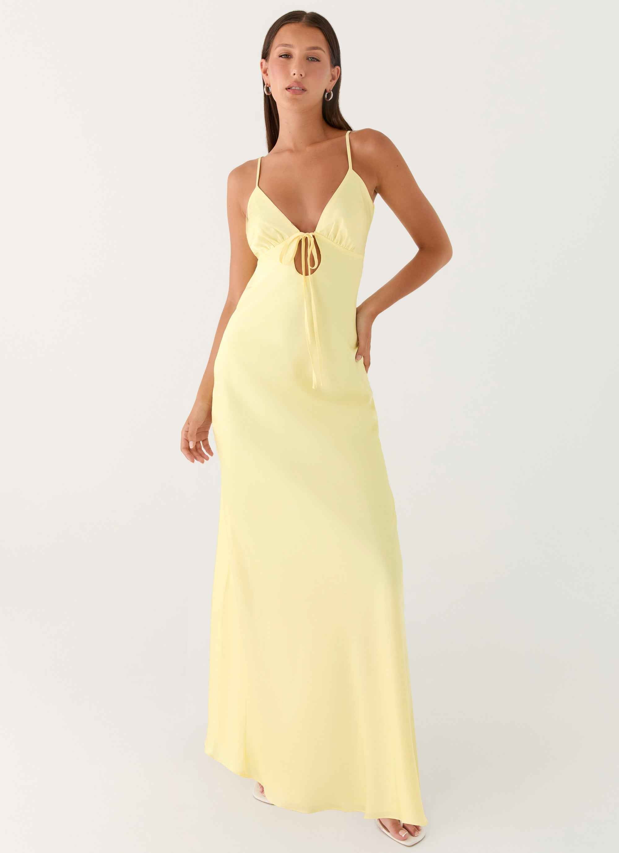Flora Maxi Dress - Lemon Satin Tie-Up