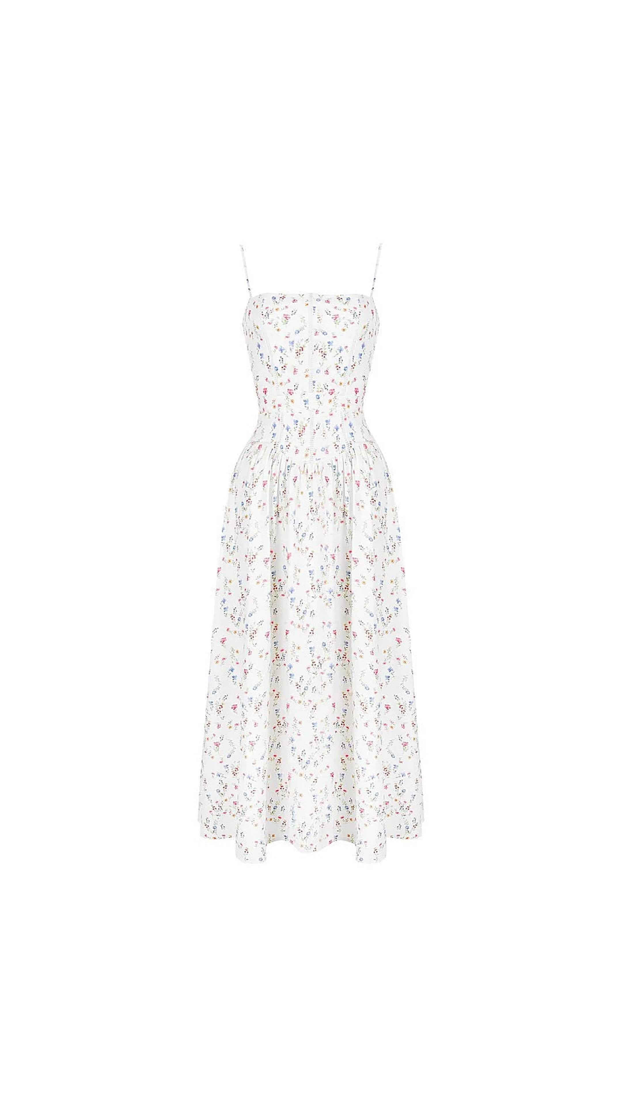 Serena White Floral Midi Dress