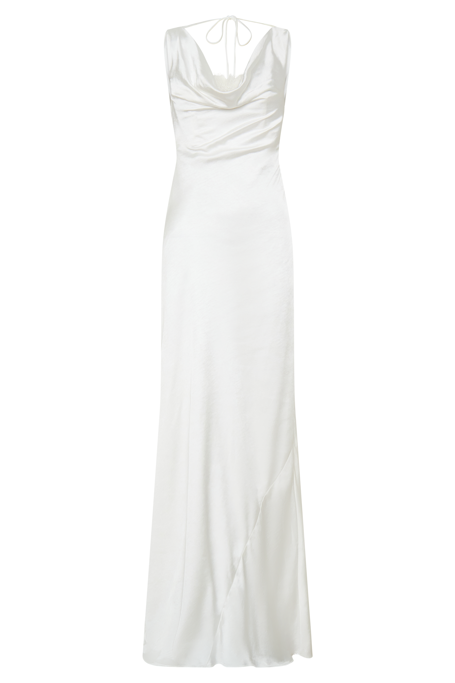 Ashley Ivory Maxi Dress with Cowl Neck and Lace Trim