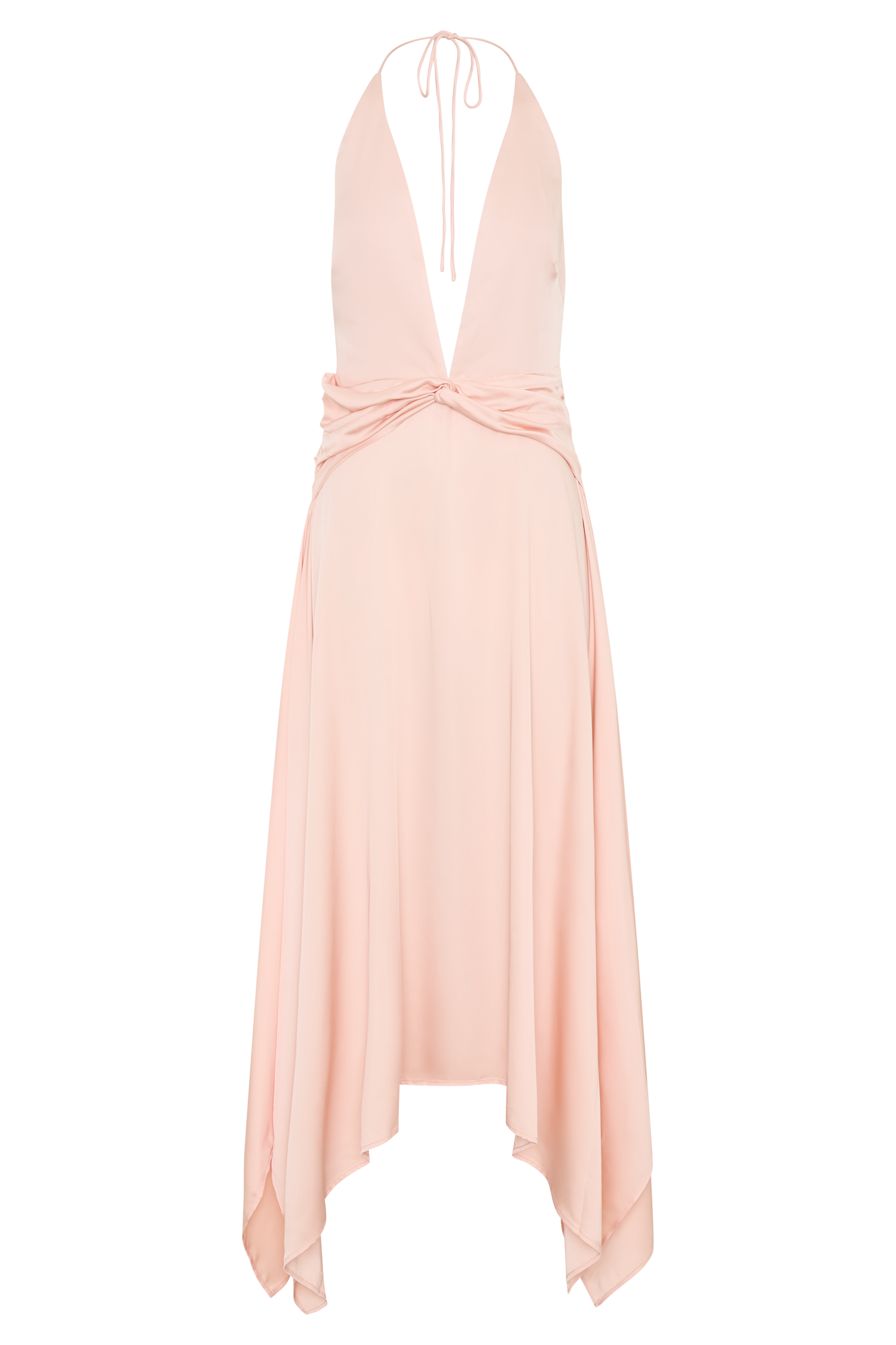 Cyra Peach Satin Midi Dress