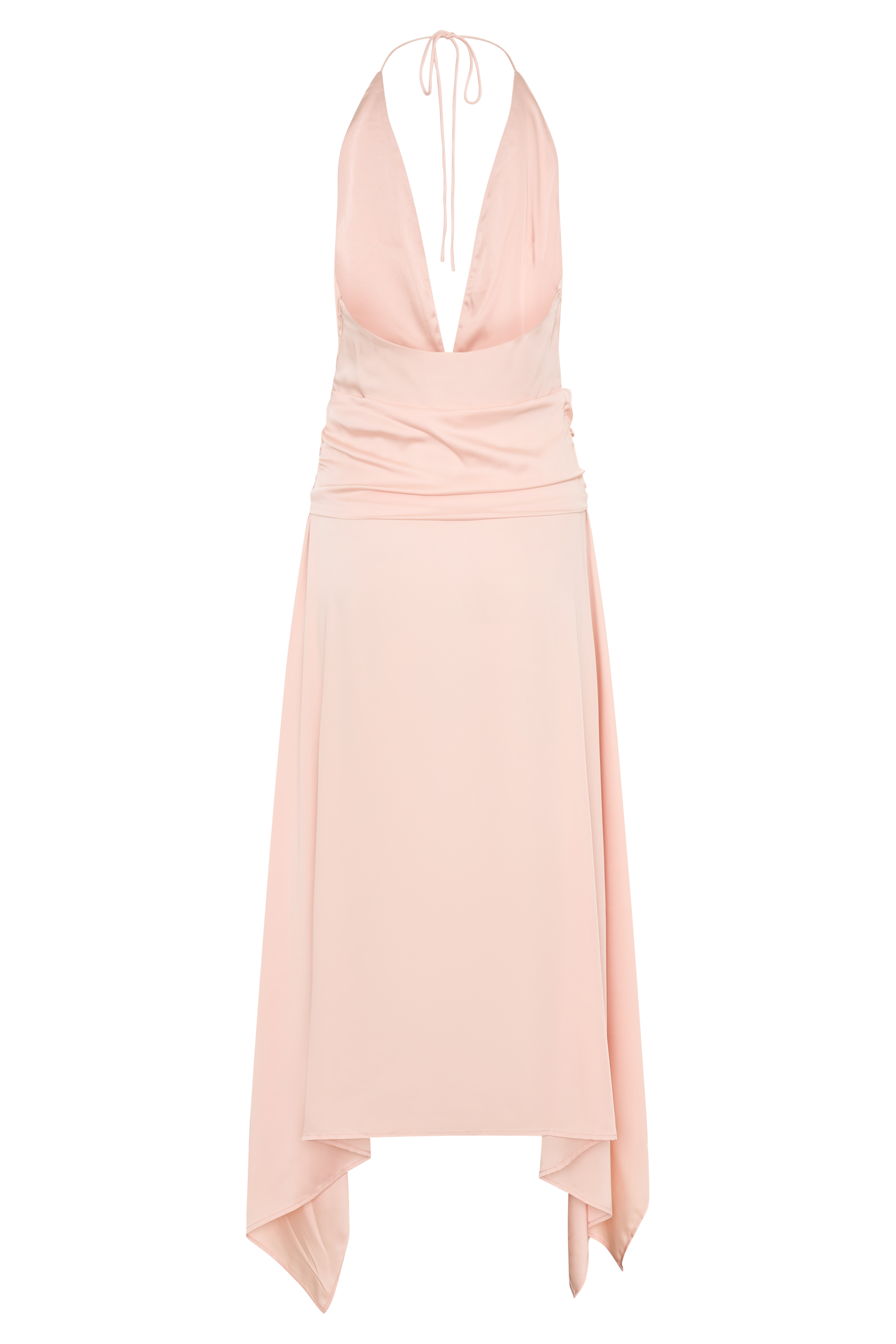 Cyra Peach Satin Midi Dress