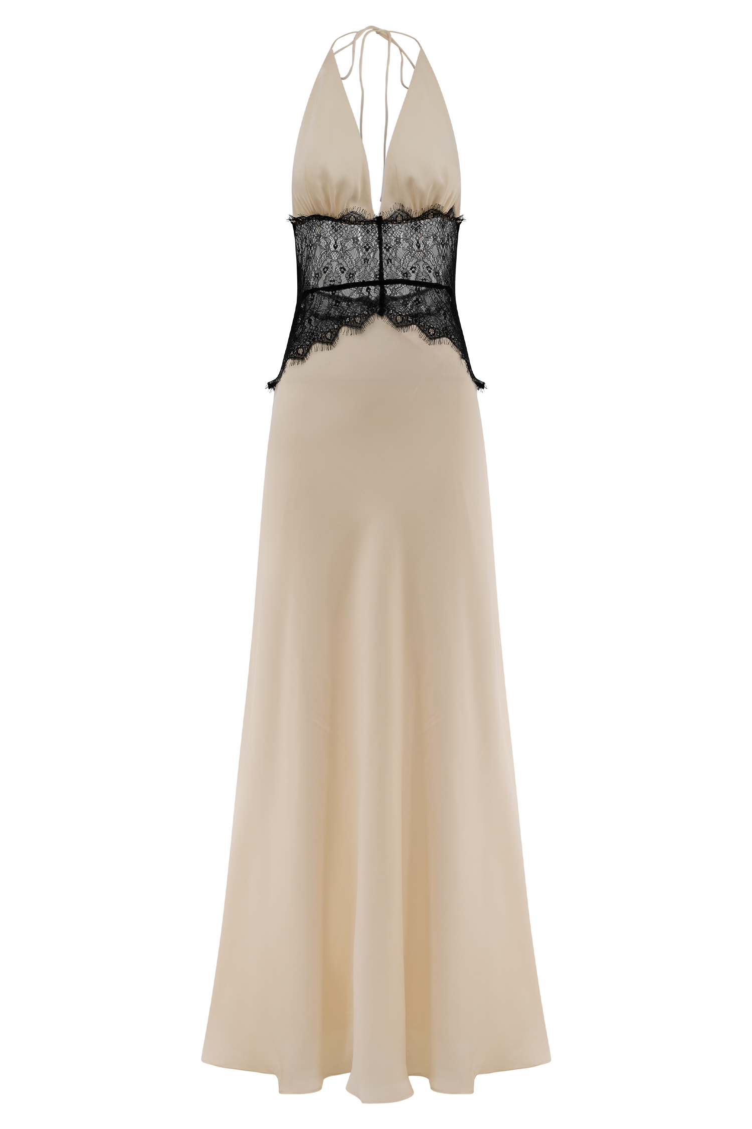 Dinah Black/Ivory Lace and Satin Maxi Dress