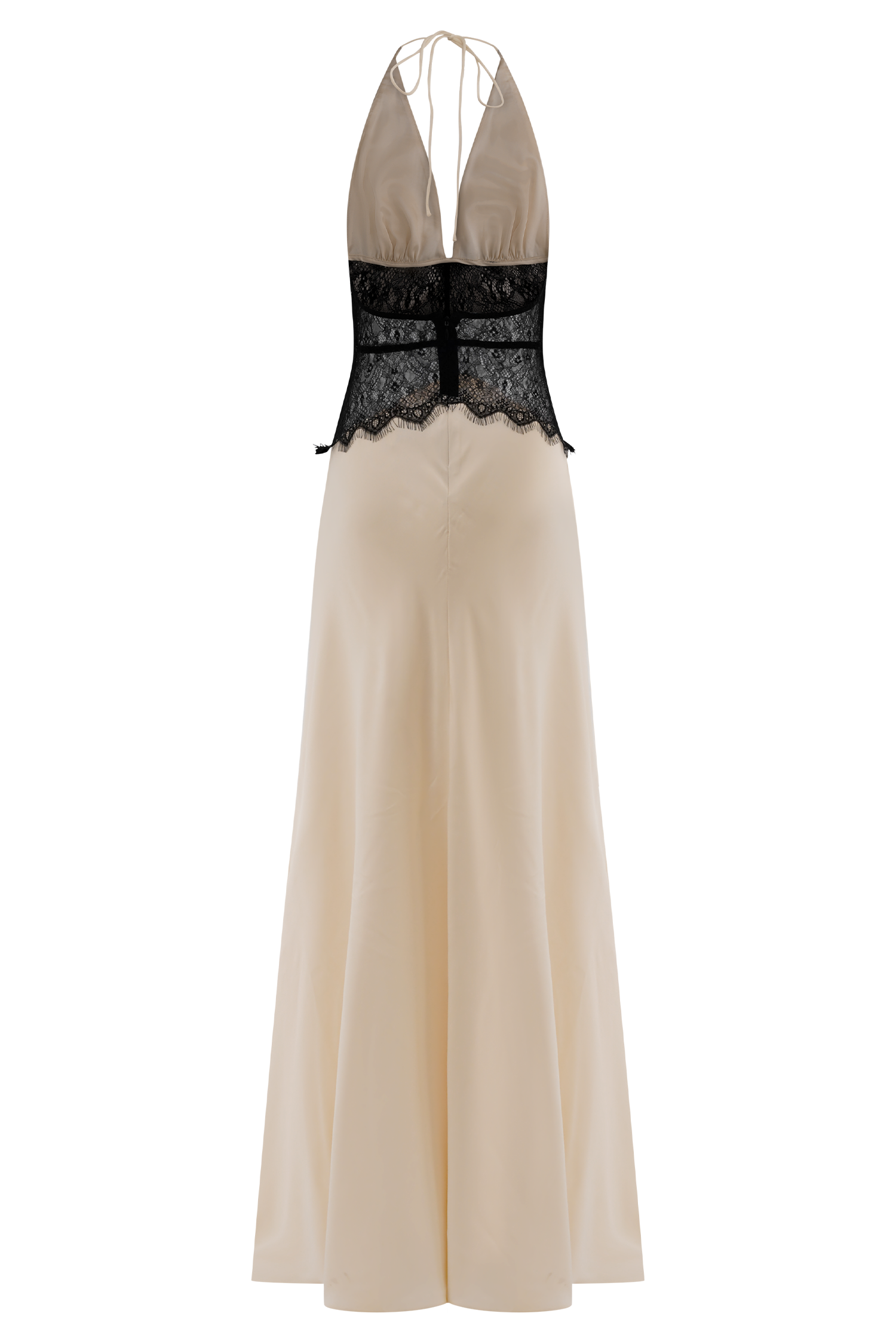 Dinah Black/Ivory Lace and Satin Maxi Dress