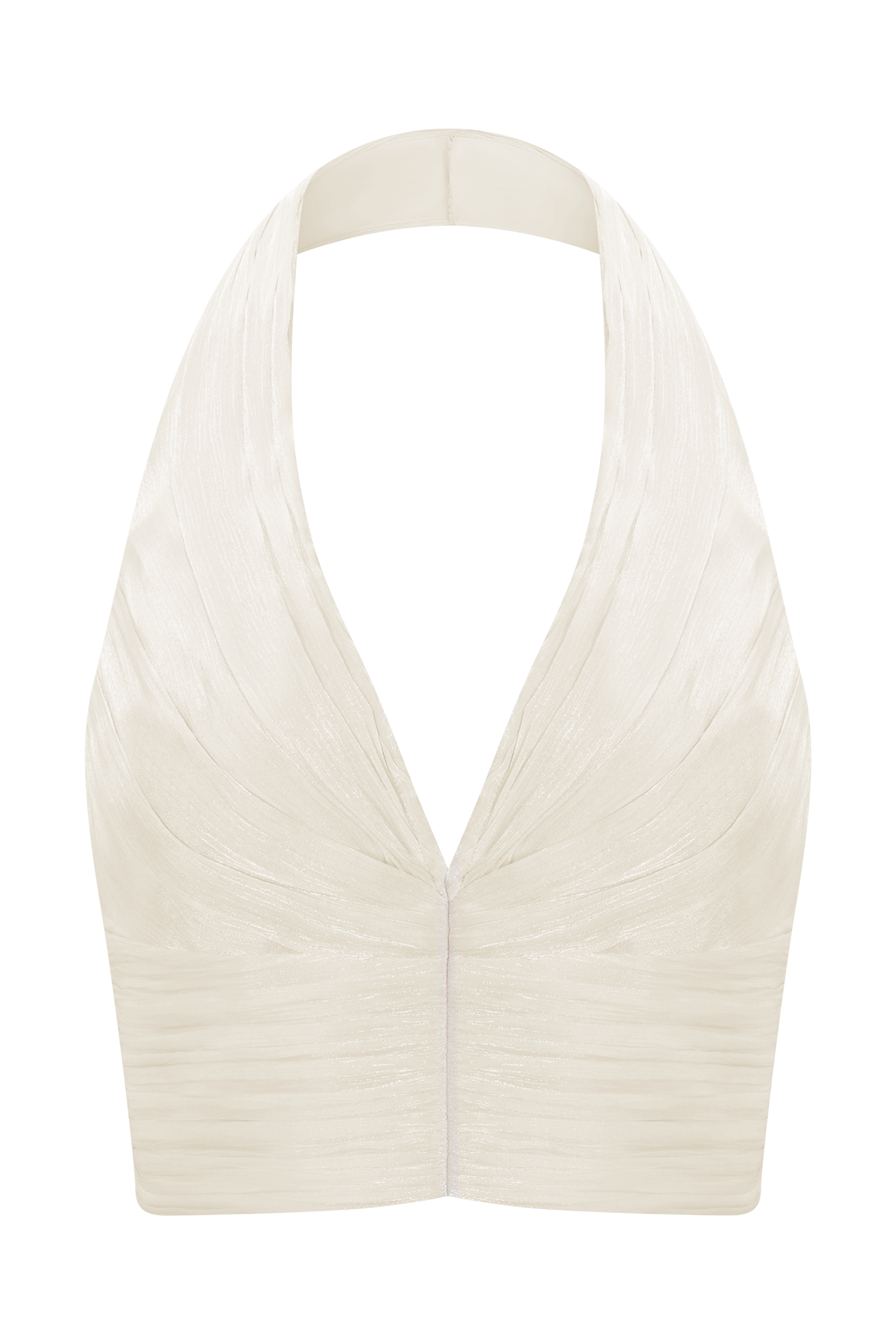Makena Opal White Gathered V Neck Top