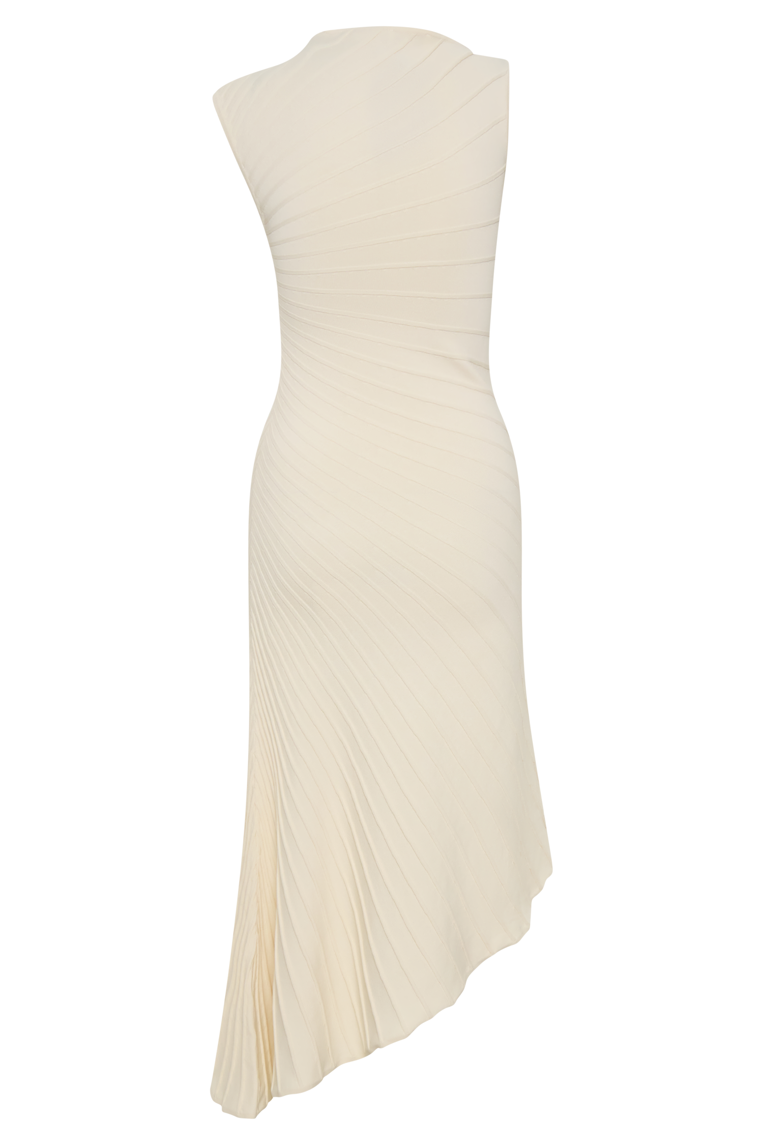 Milasandra Ivory Pleated Knit Midi Dress