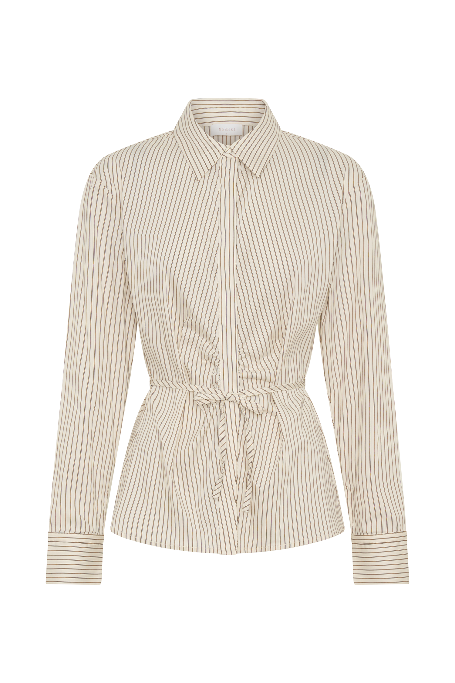 Millie Beige Pinstripe Tie Back Shirt