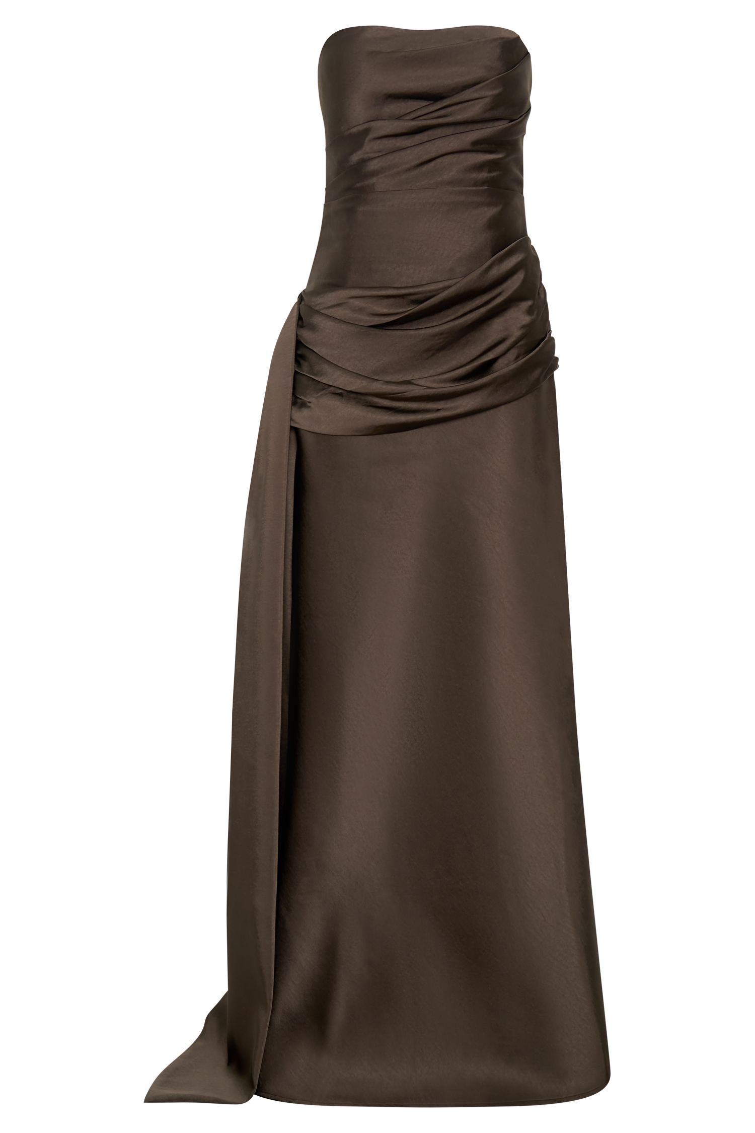 Sarah Mocha Strapless Maxi Dress with Waist Tie