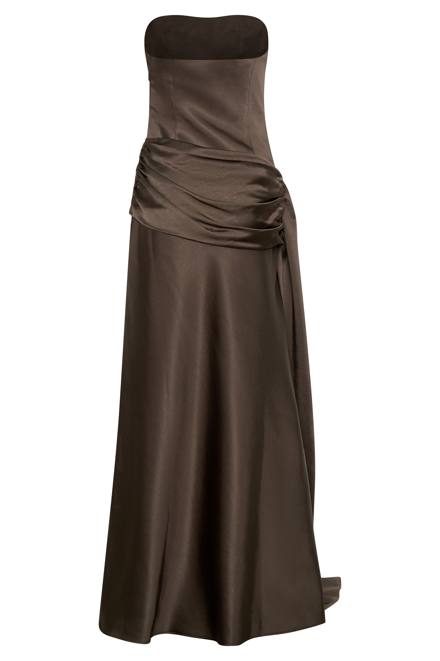 Sarah Mocha Strapless Maxi Dress with Waist Tie