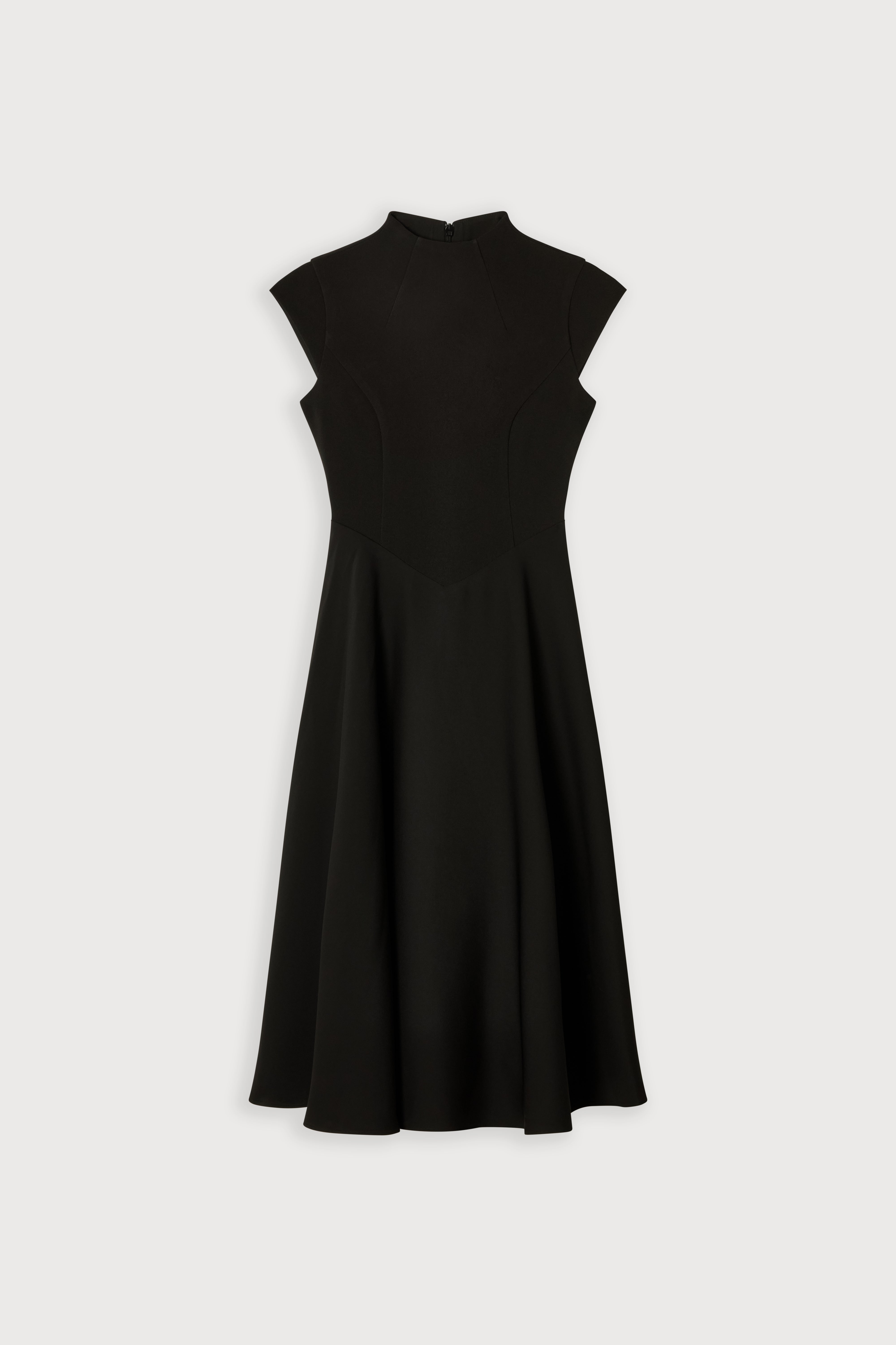 Cap Sleeve Fitted V-Waist Midi Cocktail Dress - Black