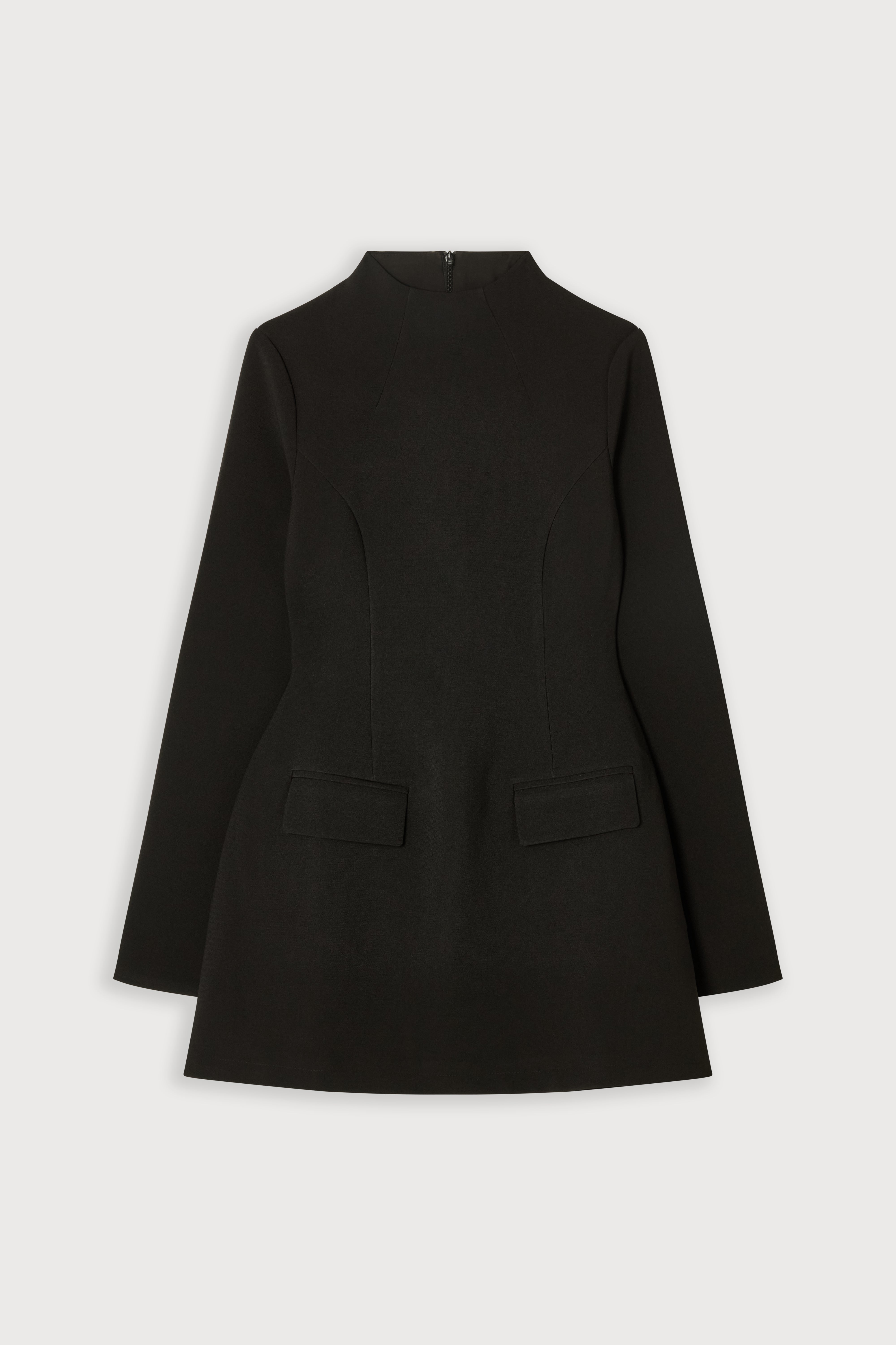 Sophisticated Fitted High Neck Mini Cocktail Dress - Black