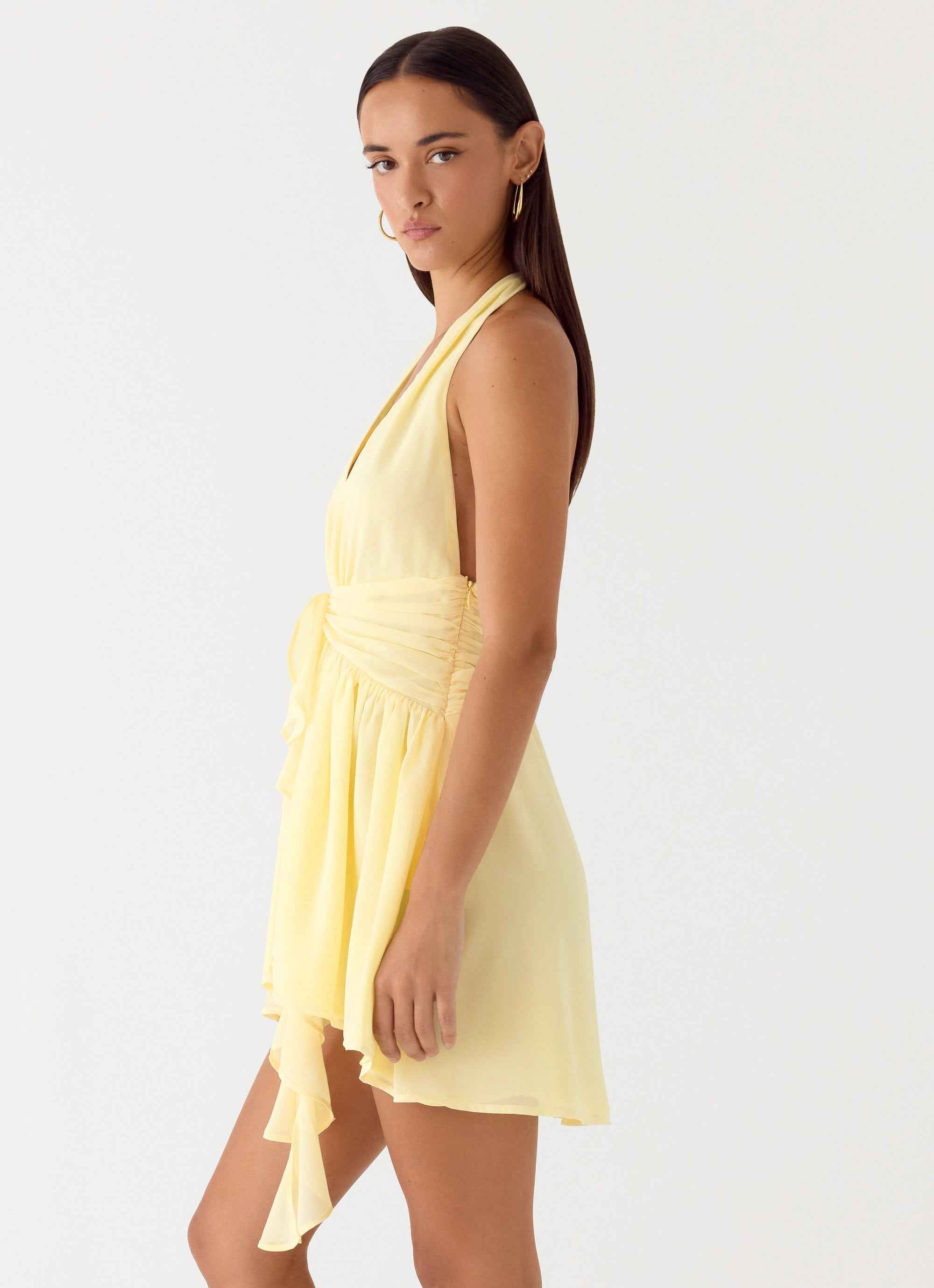 Guide You Mini Dress - Yellow Halter Neck