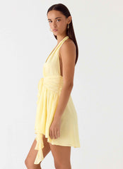 Guide You Mini Dress - Yellow Halter Neck