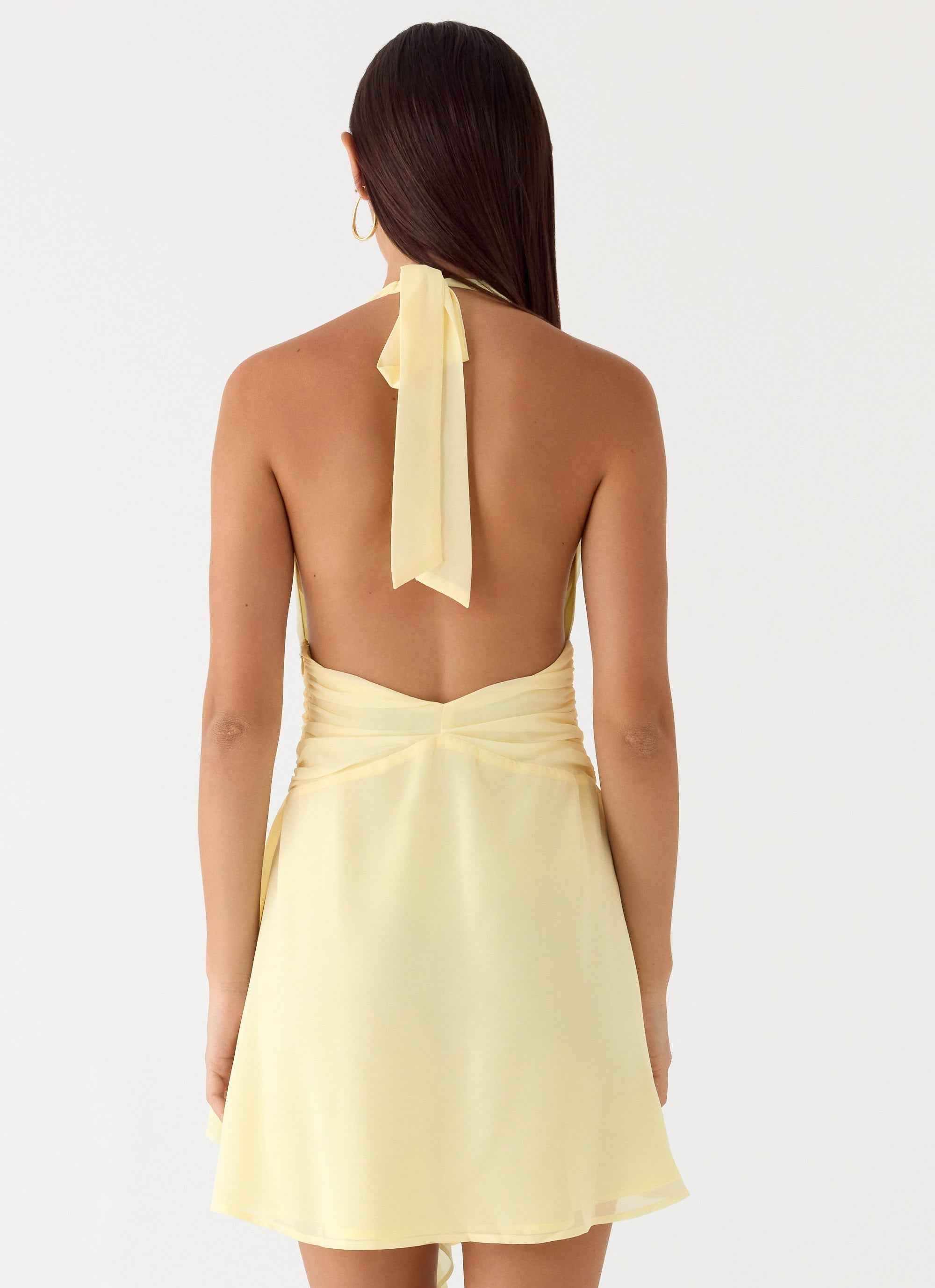 Guide You Mini Dress - Yellow Halter Neck