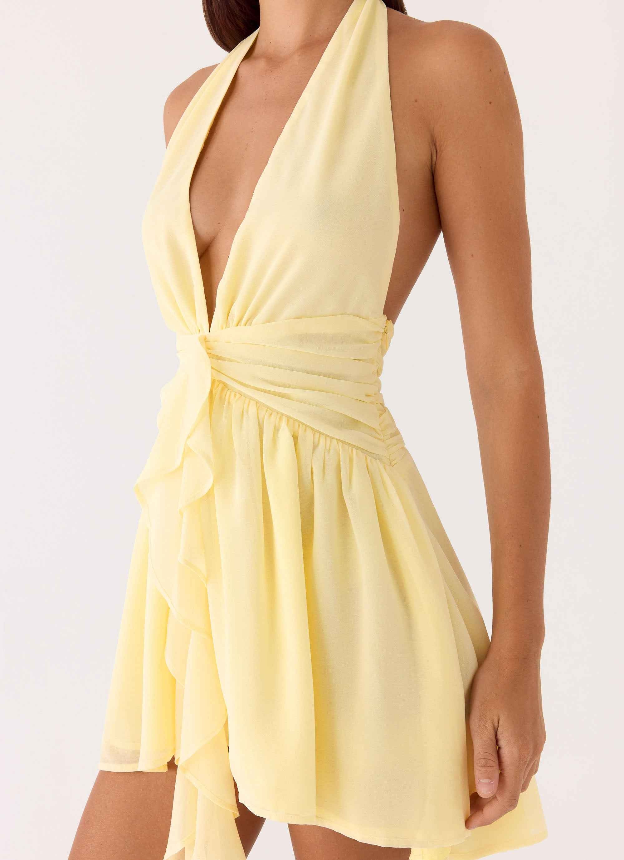 Guide You Mini Dress - Yellow Halter Neck