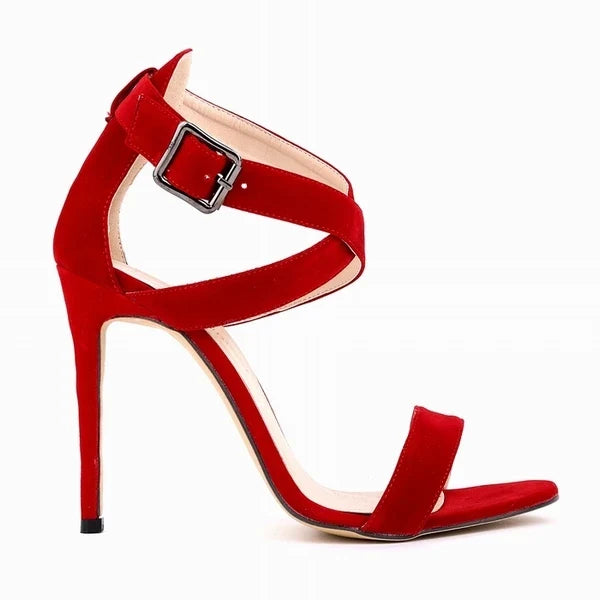 11CM Peep Toe Ankle Straps Velvet Thin High Heels
