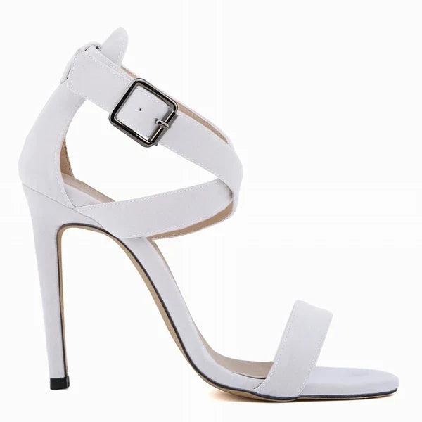 11CM Peep Toe Ankle Straps Velvet Thin High Heels