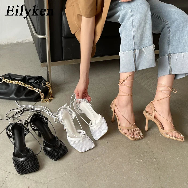 Sexy White Hollow Mesh Woman Pumps Sandals