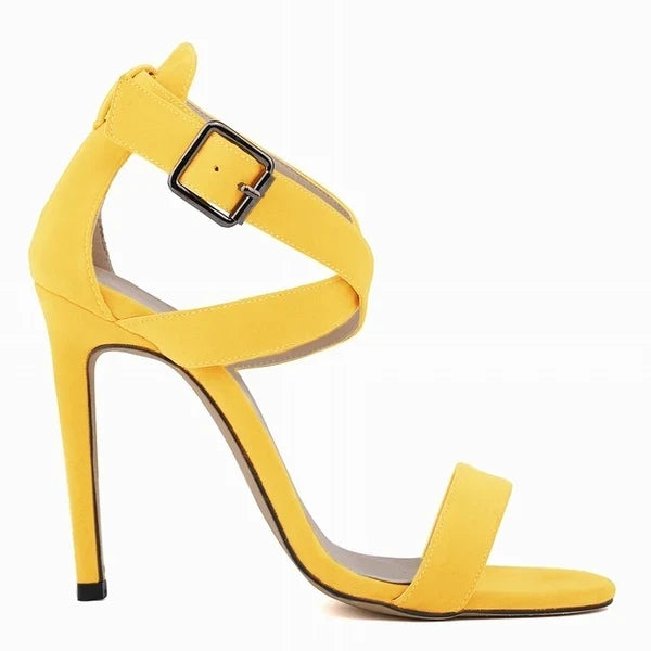 11CM Peep Toe Ankle Straps Velvet Thin High Heels