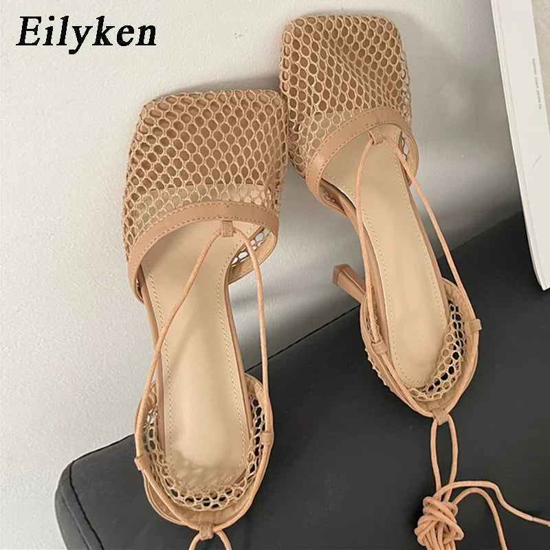 Sexy White Hollow Mesh Woman Pumps Sandals