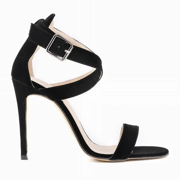 11CM Peep Toe Ankle Straps Velvet Thin High Heels